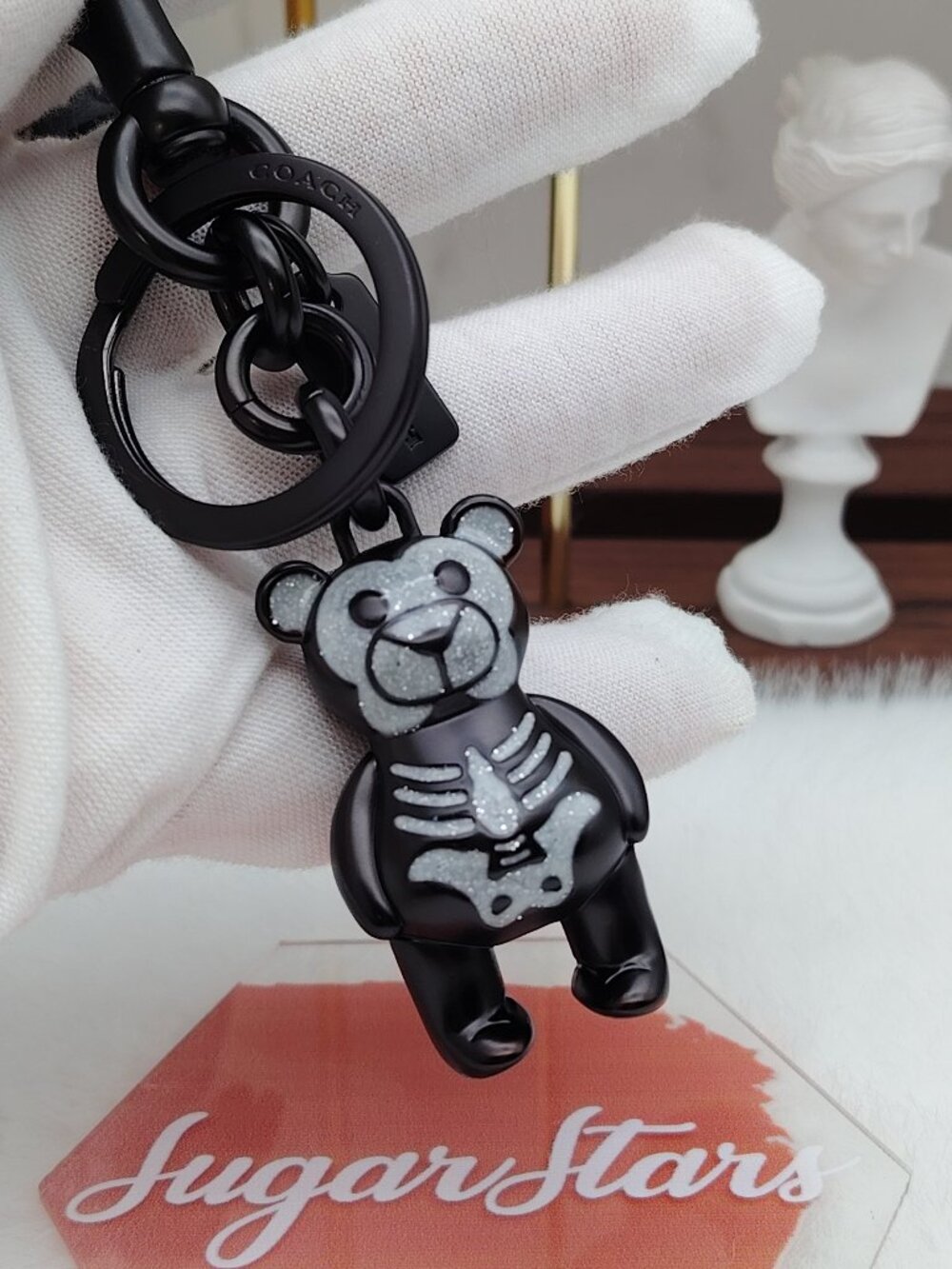 Coach Black Glitter Skeleton Bear Keychain